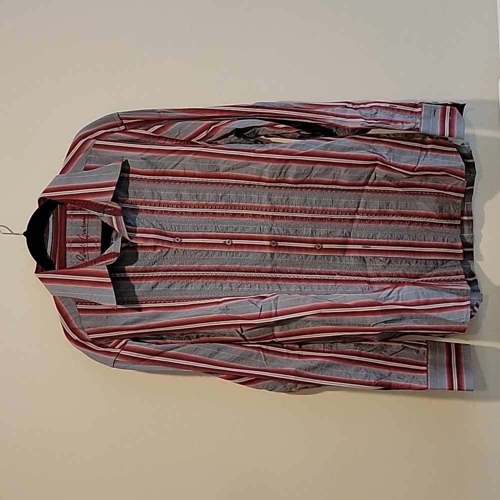 Robert Graham Stripe Embroidered Shirt Red Grey size 2xl 100% cotton